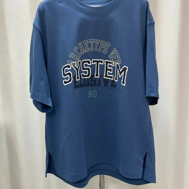 [BUNJANG] SYSTEM Blue Printing Short Sleeve T-Shirt (Size 90/55) / 한섬 SYSTEM 시스템 블루 프린팅 반팔 티셔츠 90(55) 새옷급