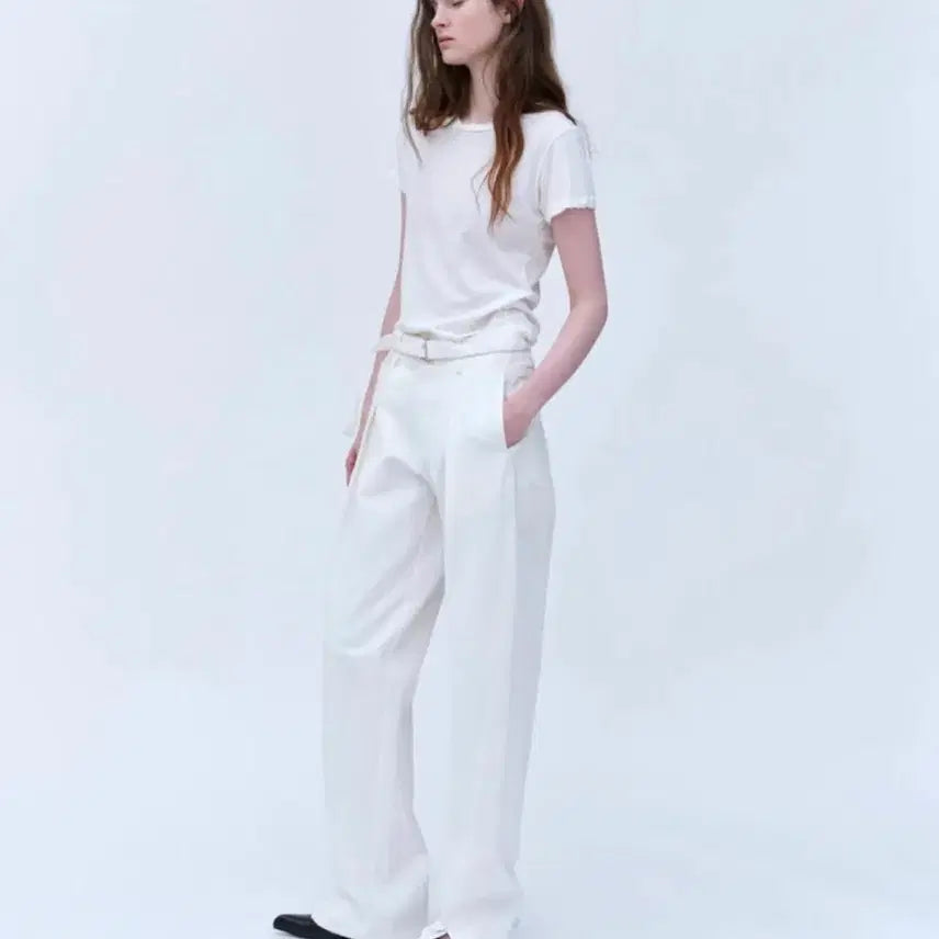 [BUNJANG] London Plot Cotton Slit Pants White Size M / 런던플랏 코튼 슬릿 팬츠 화이트 바지 M