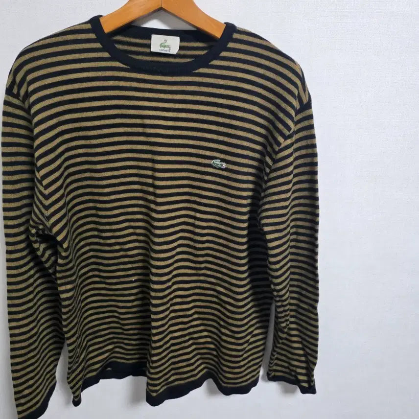 [BUNJANG] Lacoste 100% Wool Striped Round Knit (Size 100) / [정품] 라코스테 울 100% 스트라이프 라운드 니트 (100)