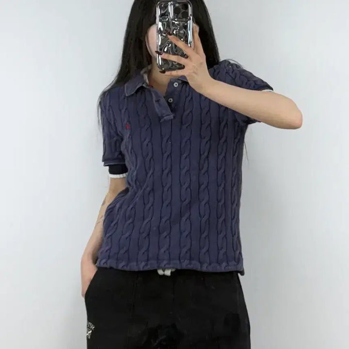 [BUNJANG] Polo Ralph Lauren Slim Fit Cable Knit Short Sleeve Sweater / 폴로랄프로렌 슬림핏 케이블 반팔 니트 E48