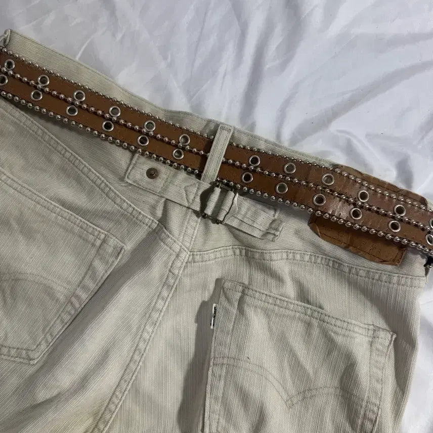[BUNJANG] Vintage Ball Stud Eyelet Leather Belt / 빈티디 볼 스터드 아일렛 레더 벨트