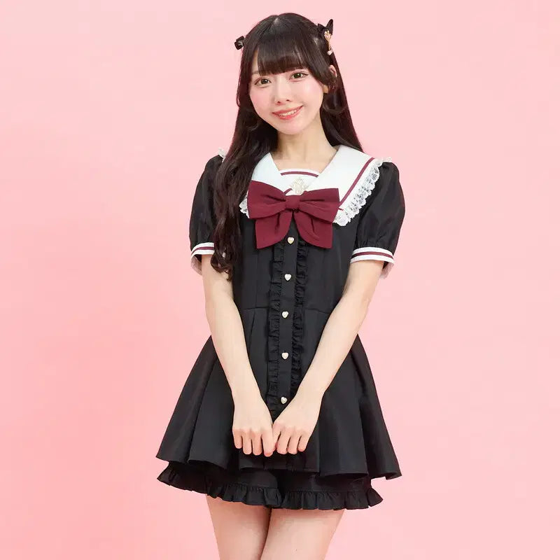 [BUNJANG] Secret Honey Sailor Short Sleeve Setup / 시크릿허니 뒤 레이스업 세일러 반팔 셋업
