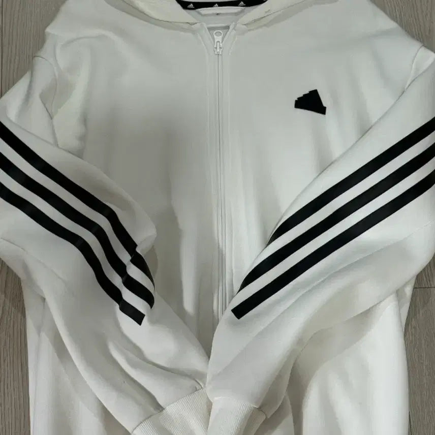 [BUNJANG] Adidas White Three-Stripes Full-Zip Hoodie / 아디다스 흰색 삼선 후드집업