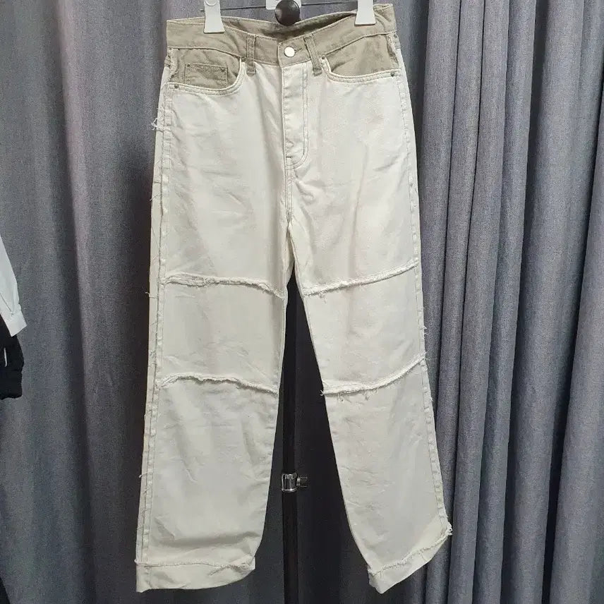 [BUNJANG] Color Block White Denim Pants / M배색 화이트 진팬츠
