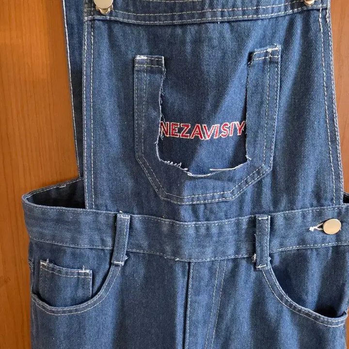 [BUNJANG] Embroidered Strap Pants (Size S) / (새상품) 영문 자수 포인트  멜빵 바지(~55사이즈까지)