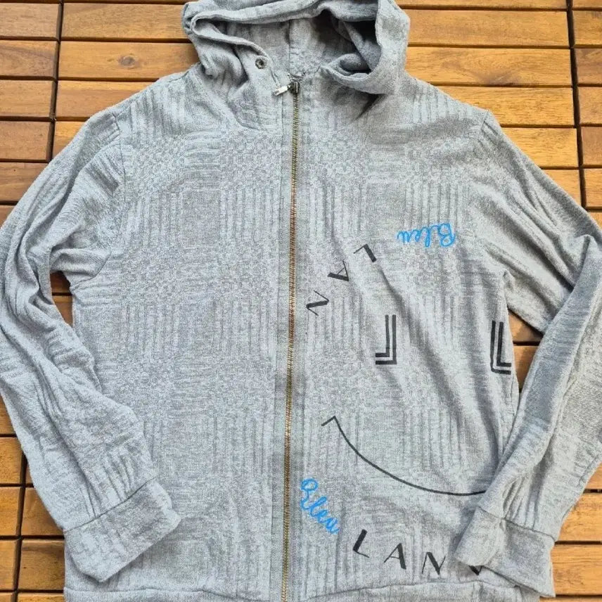 [BUNJANG] Lanvin Blue Embroidered Hoodie Zip-up Grey / 랑방 블루 자수 후드집업 그레이