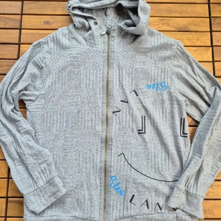 [BUNJANG] Lanvin Blue Embroidered Hoodie Zip-up Grey / 랑방 블루 자수 후드집업 그레이
