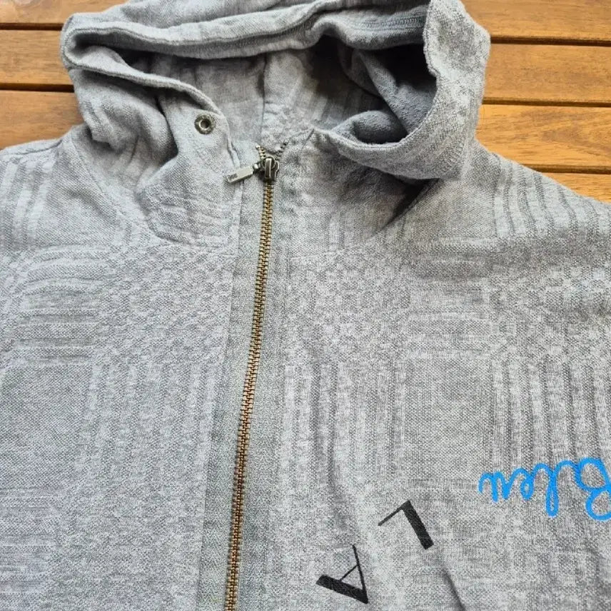 [BUNJANG] Lanvin Blue Embroidered Hoodie Zip-up Grey / 랑방 블루 자수 후드집업 그레이