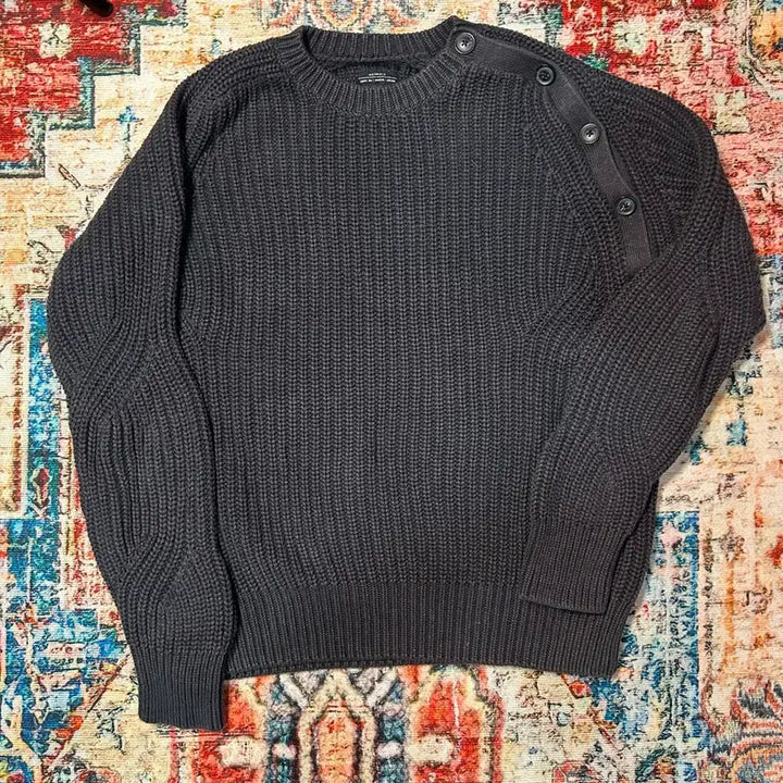 [BUNJANG] AllSaints Diagonal Button Cotton Knit - L / [L] 올세인츠 사선 버튼 코튼 니트