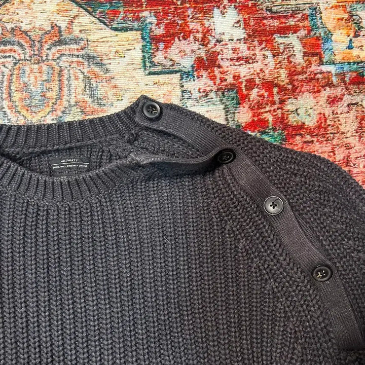 [BUNJANG] AllSaints Diagonal Button Cotton Knit - L / [L] 올세인츠 사선 버튼 코튼 니트