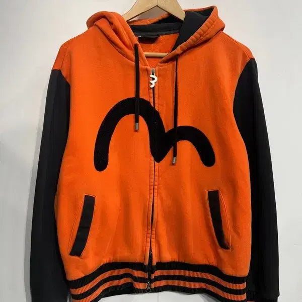 [BUNJANG] Evisu Medium Hooded Zip-Up Hoodie with Back Logo / 미디움 에비수 오렌지 배색 빈티지 백로고 후드 집업