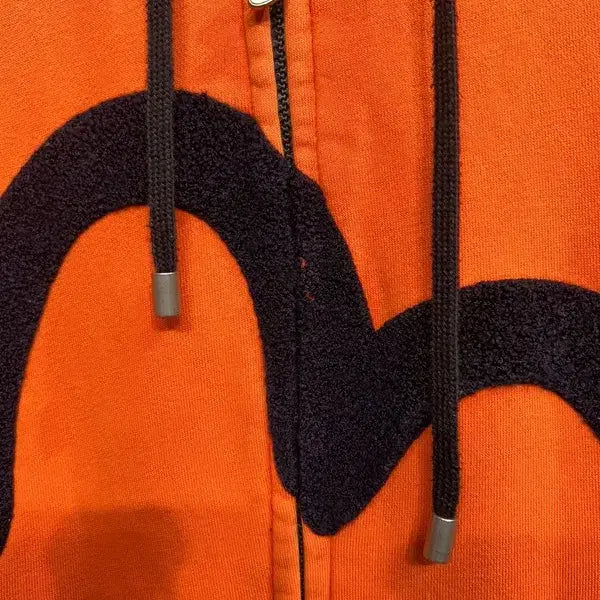 [BUNJANG] Evisu Medium Hooded Zip-Up Hoodie with Back Logo / 미디움 에비수 오렌지 배색 빈티지 백로고 후드 집업