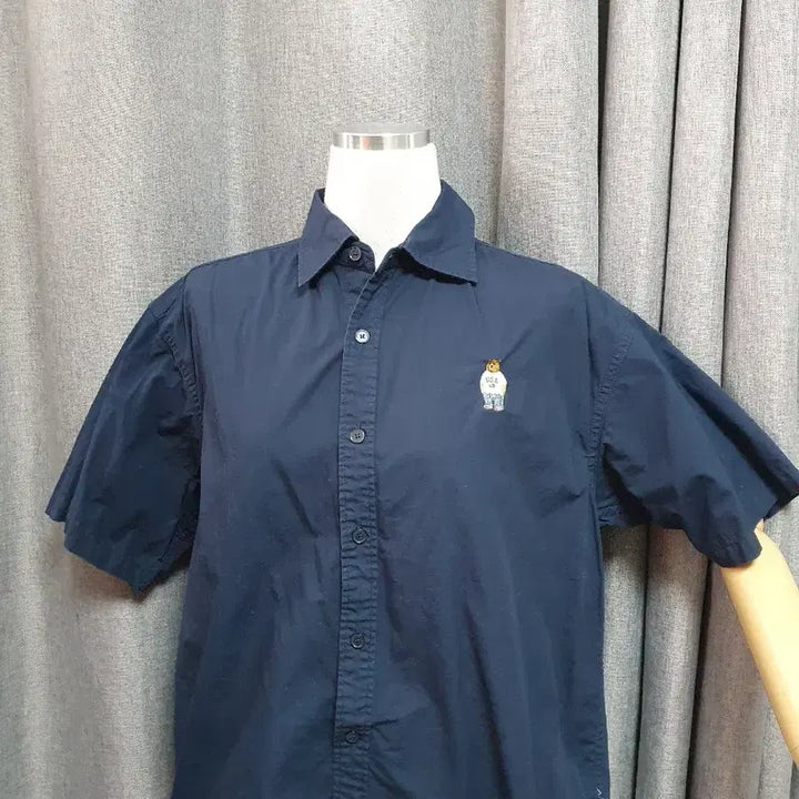 [BUNJANG] Embroidered Navy Short Sleeve Shirt / 자수 네이비 반팔셔츠