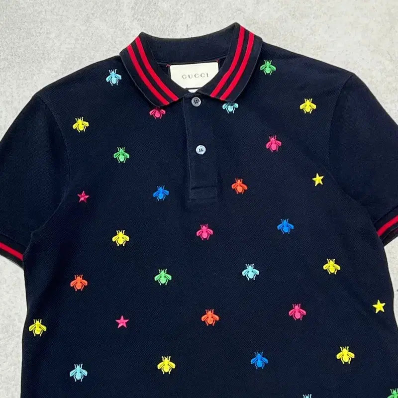 [BUNJANG] Gucci Multi Bee Embroidery Short Sleeve Polo Shirt / 구찌 멀티 비 자수 반팔카라티+명품감정서 s10999