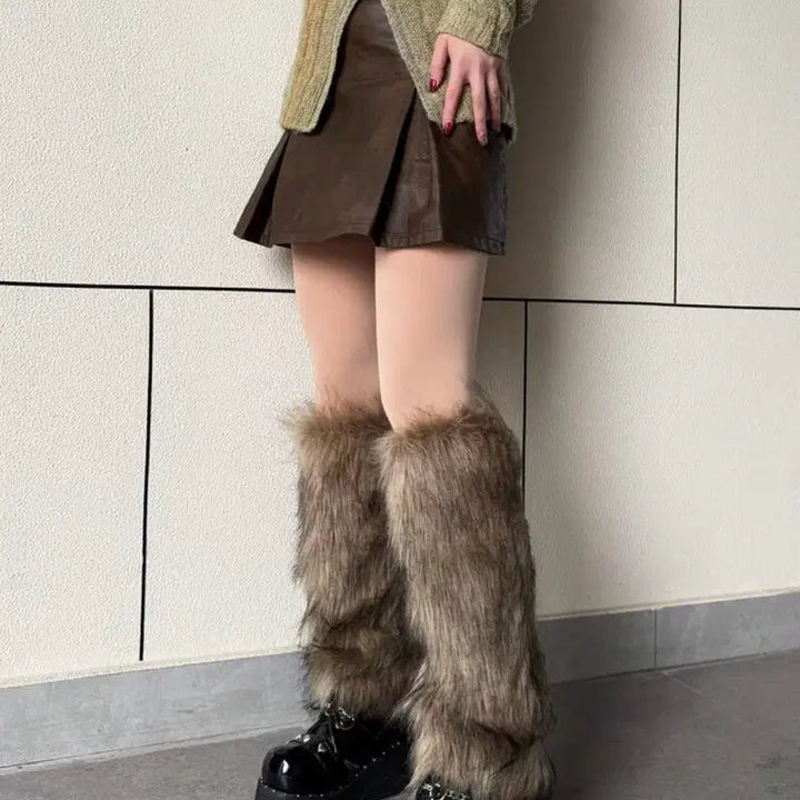 [BUNJANG] Brown Fur Short Leg Warmers / 새상품) 힙 브라운 퍼 숏 롱레그워머