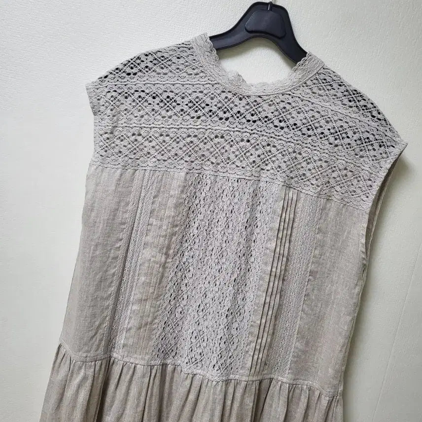 [BUNJANG] Linen Lace Long Dress (One Size) / 여성 레이스 린넨 롱 원피스 프리