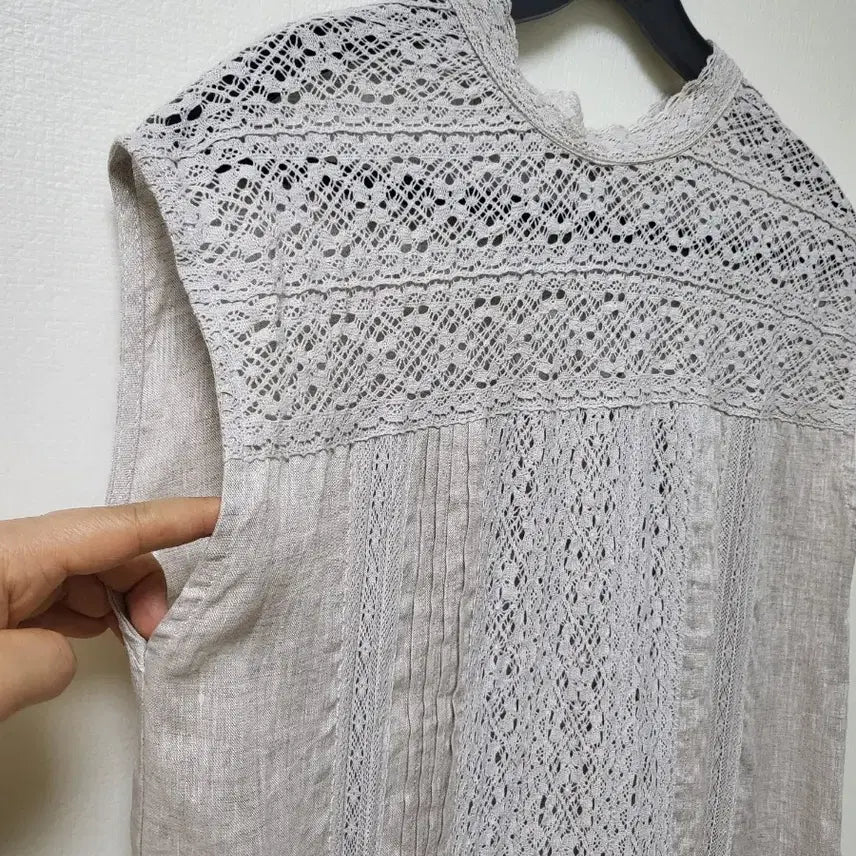 [BUNJANG] Linen Lace Long Dress (One Size) / 여성 레이스 린넨 롱 원피스 프리