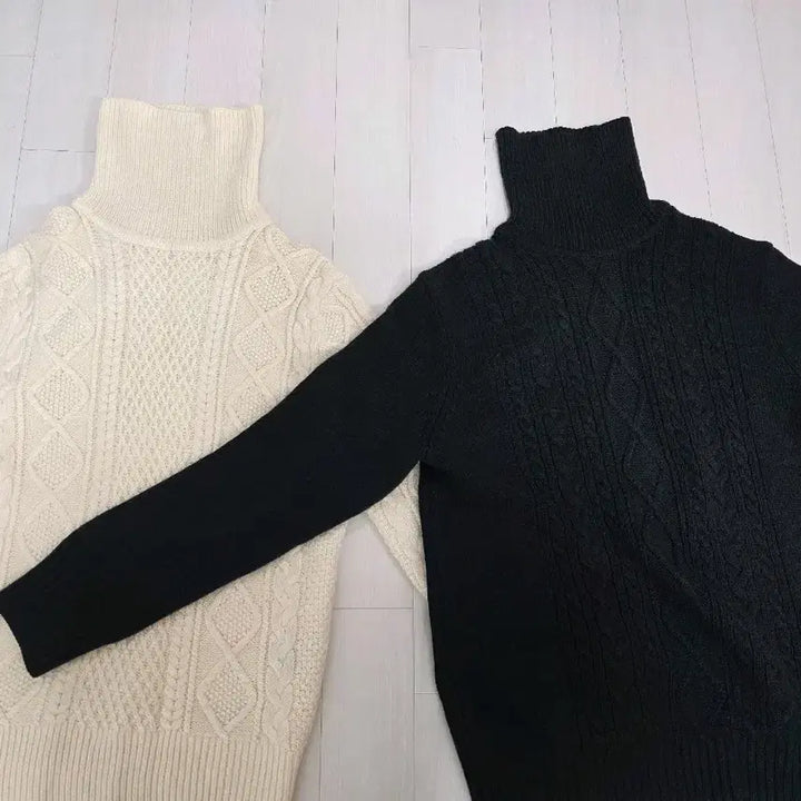 [BUNJANG] Cable Knit Turtleneck Sweater / 아이보리 케이블 니트 폴라넥 스웨터(폴햄/마인드브릿지)