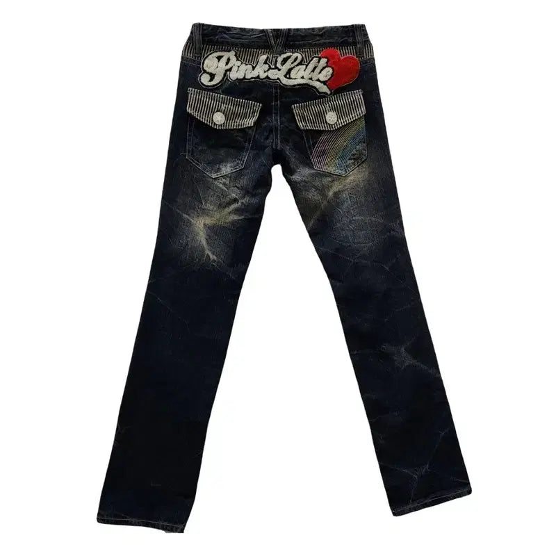 [BUNJANG] PINK-LATTE Vintage Y2K Patchwork Glitter Denim Jeans / PINK-LATTE 빈티지 Y2K 갸루 펑크 패치워크 글리터 데님 S