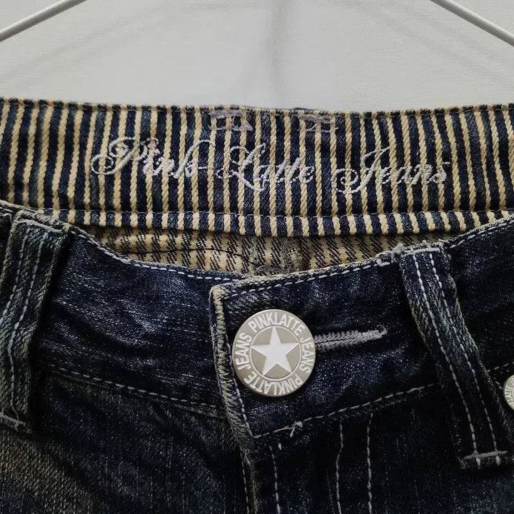 [BUNJANG] PINK-LATTE Vintage Y2K Patchwork Glitter Denim Jeans / PINK-LATTE 빈티지 Y2K 갸루 펑크 패치워크 글리터 데님 S