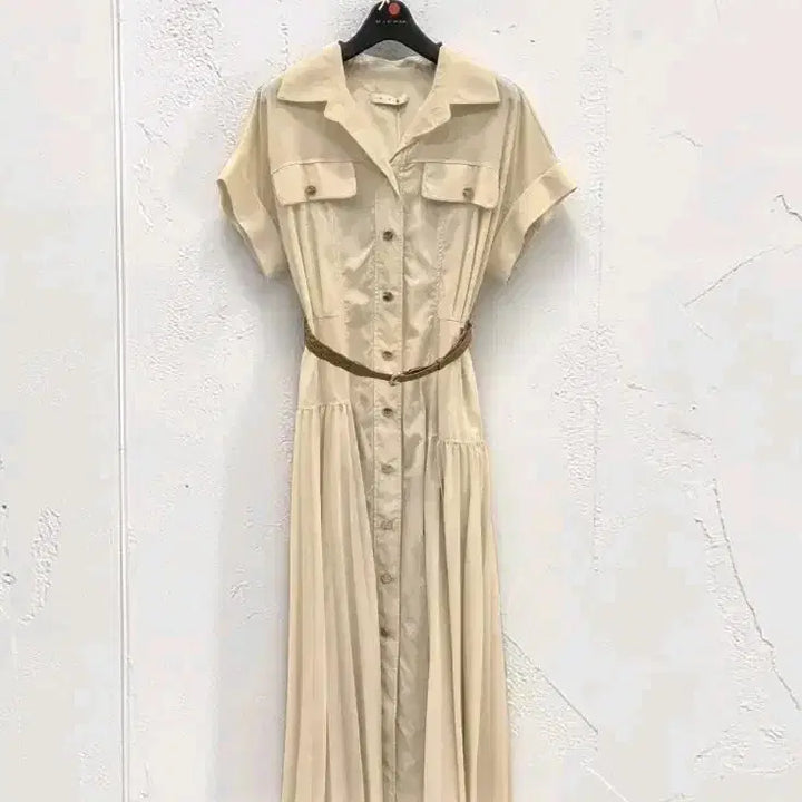 [BUNJANG] MICHAA Beige Short-Sleeve Long Shirt Dress / 미샤 베이지 셔츠형 반팔 롱 원피스