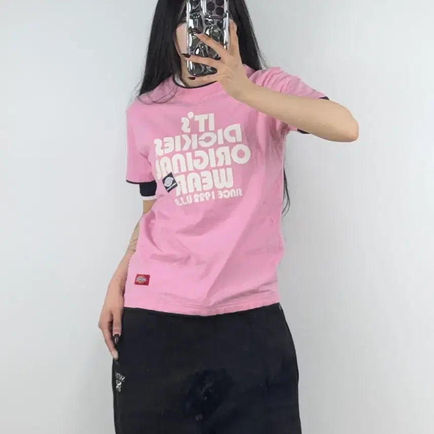 [BUNJANG] Dickies Pink Ringer Short Sleeve T-Shirt / 디키즈 핑크 링거 반팔 티셔츠 E55
