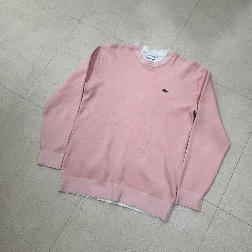 [BUNJANG] Lacoste Pink Knit Sweatshirt / 라코스테 핑크 니트 맨투맨