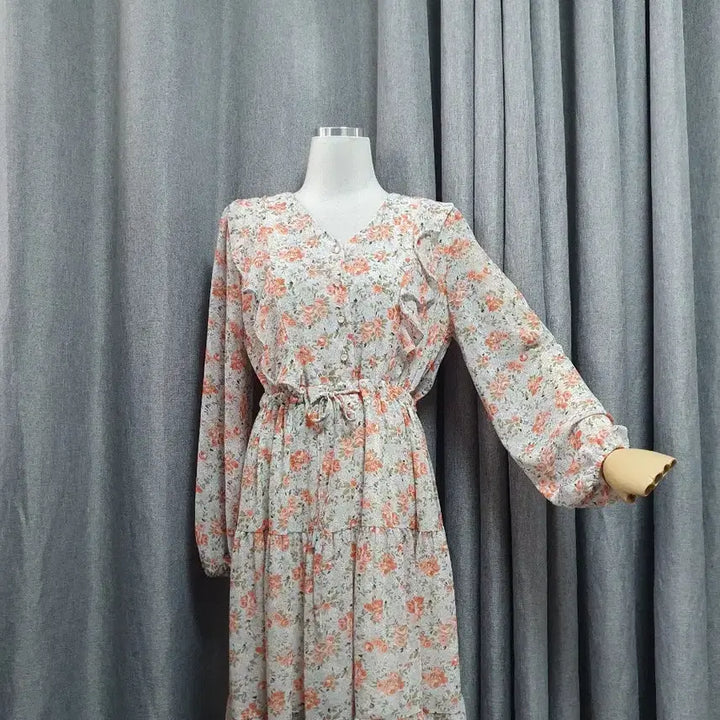 [BUNJANG] Floral Waist Tie Chiffon Dress / 플로럴 허리끈 쉬폰원피스