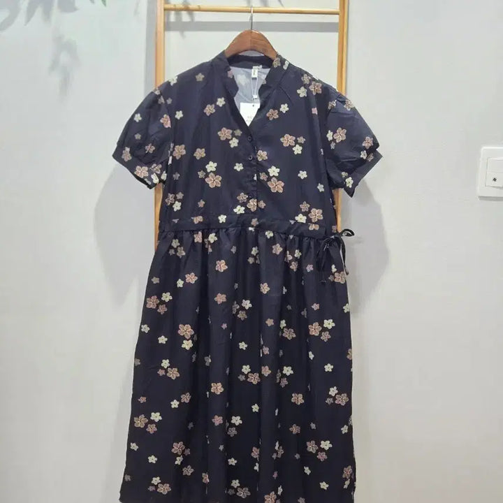 [BUNJANG] Flower Pattern Short Sleeve Long Dress / 플라워 패턴 반팔 롱 원피스