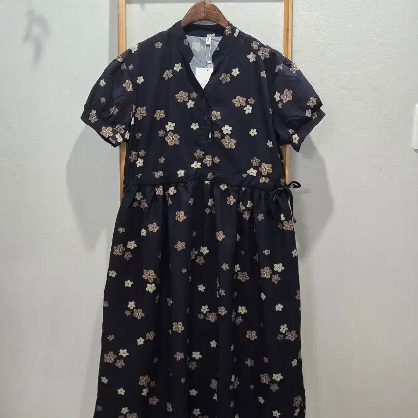 [BUNJANG] Flower Pattern Short Sleeve Long Dress / 플라워 패턴 반팔 롱 원피스