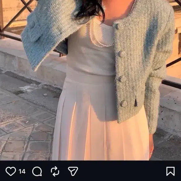 [BUNJANG] With My Love Sky Blue Tweed Jacket / 윗마럽 With My Love 하늘색 트위드 자켓