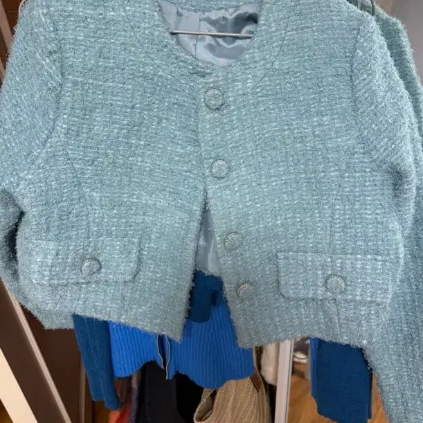 [BUNJANG] With My Love Sky Blue Tweed Jacket / 윗마럽 With My Love 하늘색 트위드 자켓