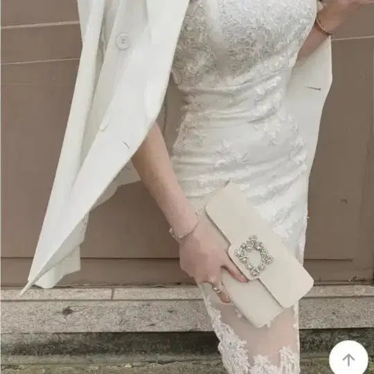 [BUNJANG] Ivory Jewel Cubic Clutch Bag Genuine Leather / 아이보리 보석 큐빅 클러치 소가죽