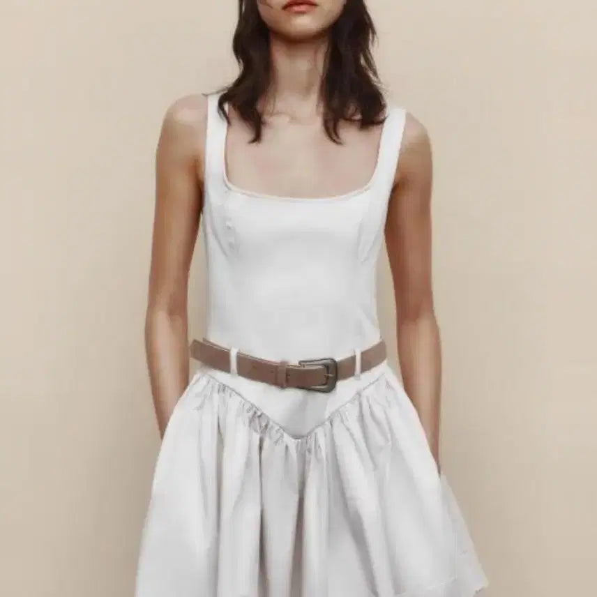 [BUNJANG] Zara White Sleeveless Dress with Belt Set / 자라 화이트 민소매 원피스 + 벨트 세트