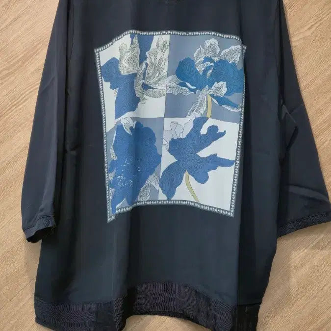 [BUNJANG] O.A.R O Pattern Point Navy Blouse / O.A.R O 반팔 블라우스