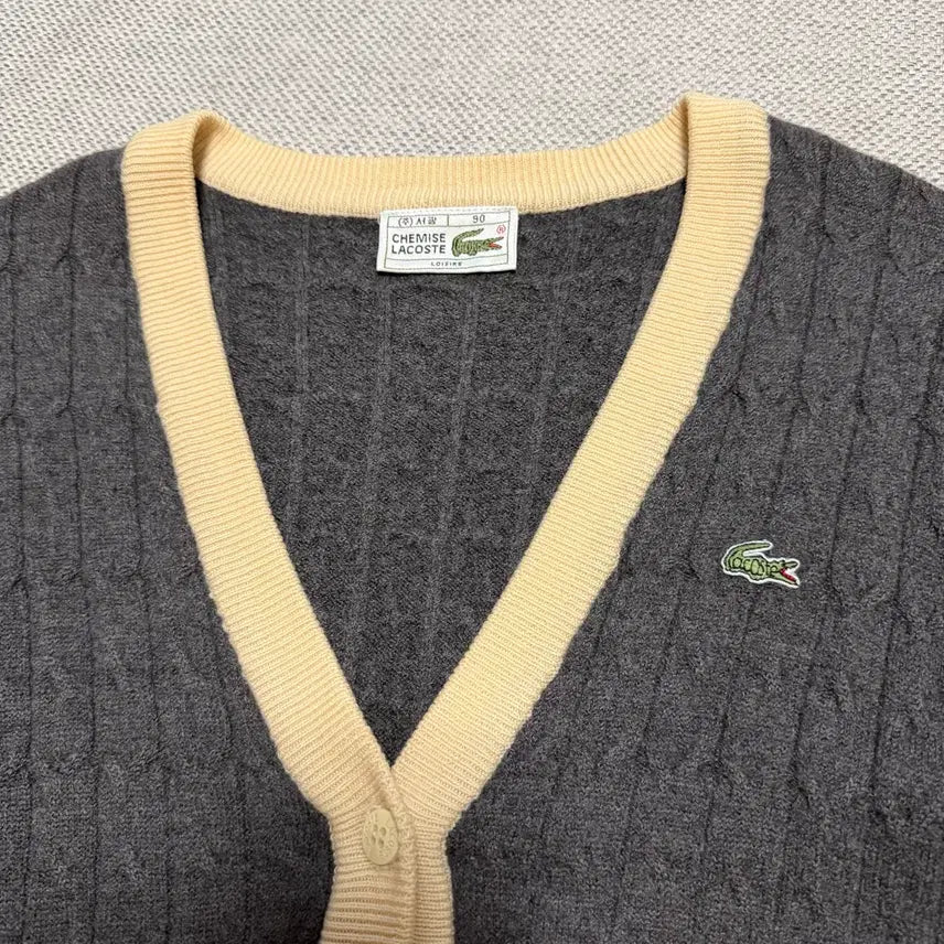 [BUNJANG] Seokwang Lacoste Cable Knit Cardigan / (주)서광 라코스테 케이블 니트 가디건