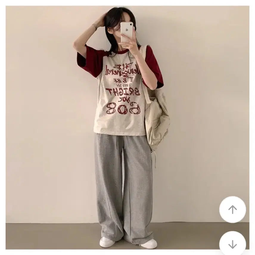 [BUNJANG] Hip Mood Color-Block Raglan Lettering T-Shirt / 본인착샷) 힙무드 배색 나그랑 레터링 반팔티 오버핏 루즈핏 에이블리