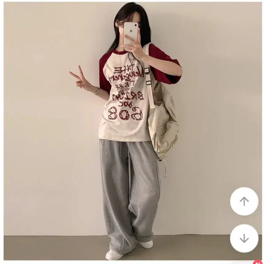 [BUNJANG] Hip Mood Color-Block Raglan Lettering T-Shirt / 본인착샷) 힙무드 배색 나그랑 레터링 반팔티 오버핏 루즈핏 에이블리
