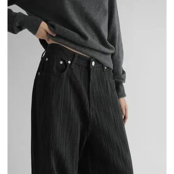 [BUNJANG] Manique Stripe Wide Pants - Size M / 매니크 스트라이프 와이드팬츠
