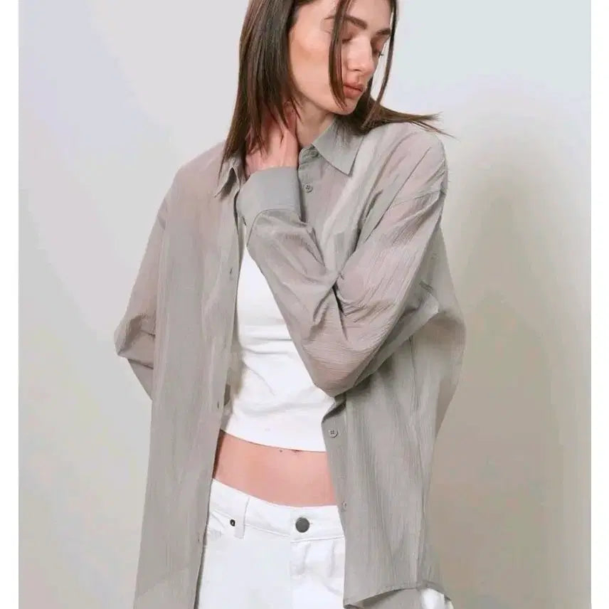 [BUNJANG] General Idea Wrinkle Sheer Shirt - Medium / 