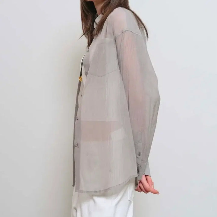 [BUNJANG] General Idea Wrinkle Sheer Shirt - Medium / 