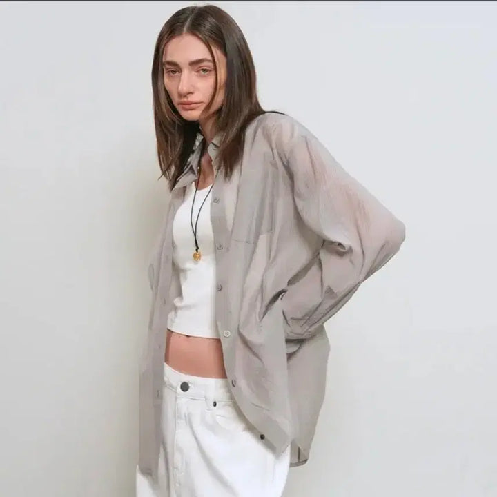 [BUNJANG] General Idea Wrinkle Sheer Shirt - Medium / 