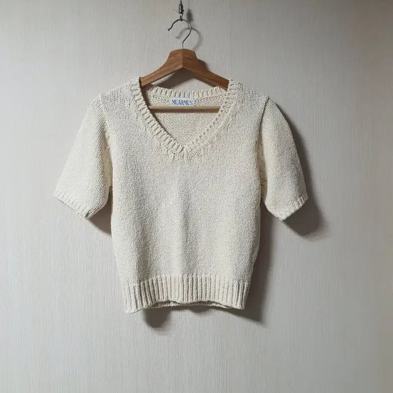 [BUNJANG] MUARMUS Half-Sleeve Knit Top (Ivory) / 무아르무스 MUARMUS 하프슬리브 니트 탑 프리사이즈 새상품