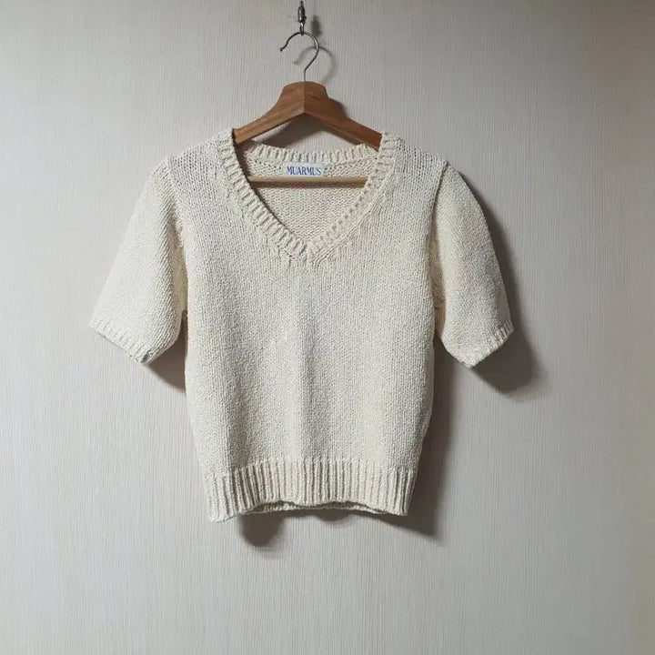 [BUNJANG] MUARMUS Half-Sleeve Knit Top (Ivory) / 무아르무스 MUARMUS 하프슬리브 니트 탑 프리사이즈 새상품