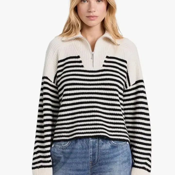 [BUNJANG] Rag &amp; Bone Pierce Stripe Cashmere Boxy Half Zip Sweater / 랙앤본 피어스 스트라이프 캐시미어 박시 하프 집업 스웨터(정품)2023