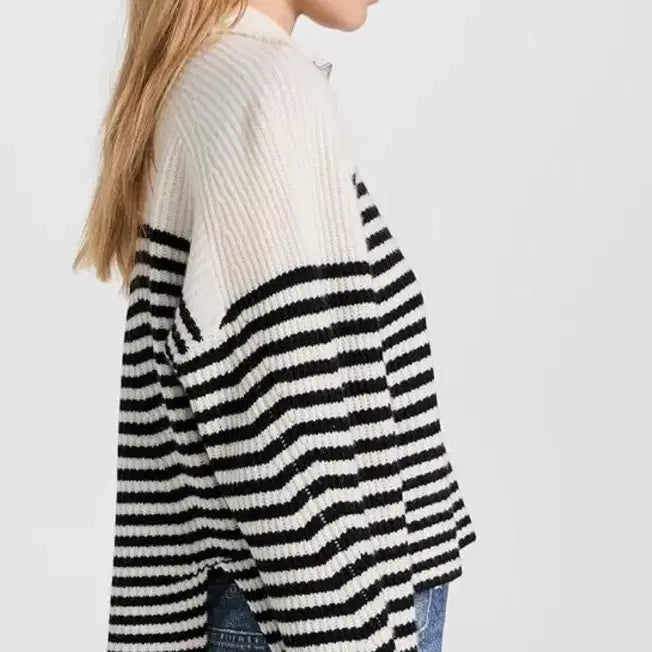 [BUNJANG] Rag &amp; Bone Pierce Stripe Cashmere Boxy Half Zip Sweater / 랙앤본 피어스 스트라이프 캐시미어 박시 하프 집업 스웨터(정품)2023