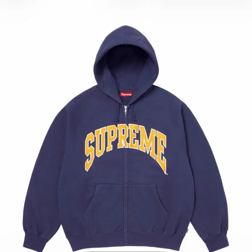 [BUNJANG] Supreme Washed Navy Crack Raglan Zip-Up Hooded Sweatshirt / 슈프림 크랙 래글런 집업 후드 스웨트셔츠 워시드 네이비 - 26SS