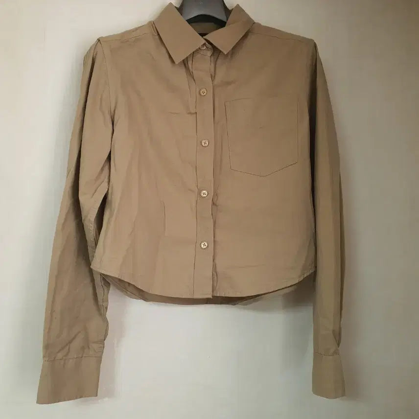 [BUNJANG] Blackup Beige Peach Cotton Crop Shirt / BLACKUP 베이지 피치코튼 크롭 셔츠