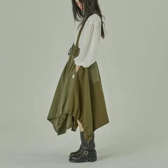 [BUNJANG] GOATSHOP Patchwork Overall Skirt Khaki / 고트샵 패치워크 오버롤 스커트 카키