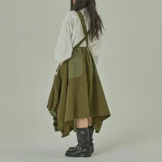 [BUNJANG] GOATSHOP Patchwork Overall Skirt Khaki / 고트샵 패치워크 오버롤 스커트 카키